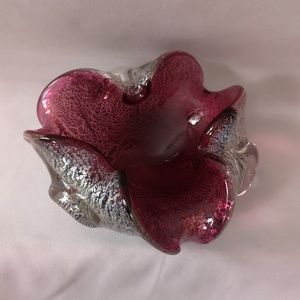 Beautiful Purple Murano Glass Bowl Silver & Gold Aventurine Smooth Polish Bottom